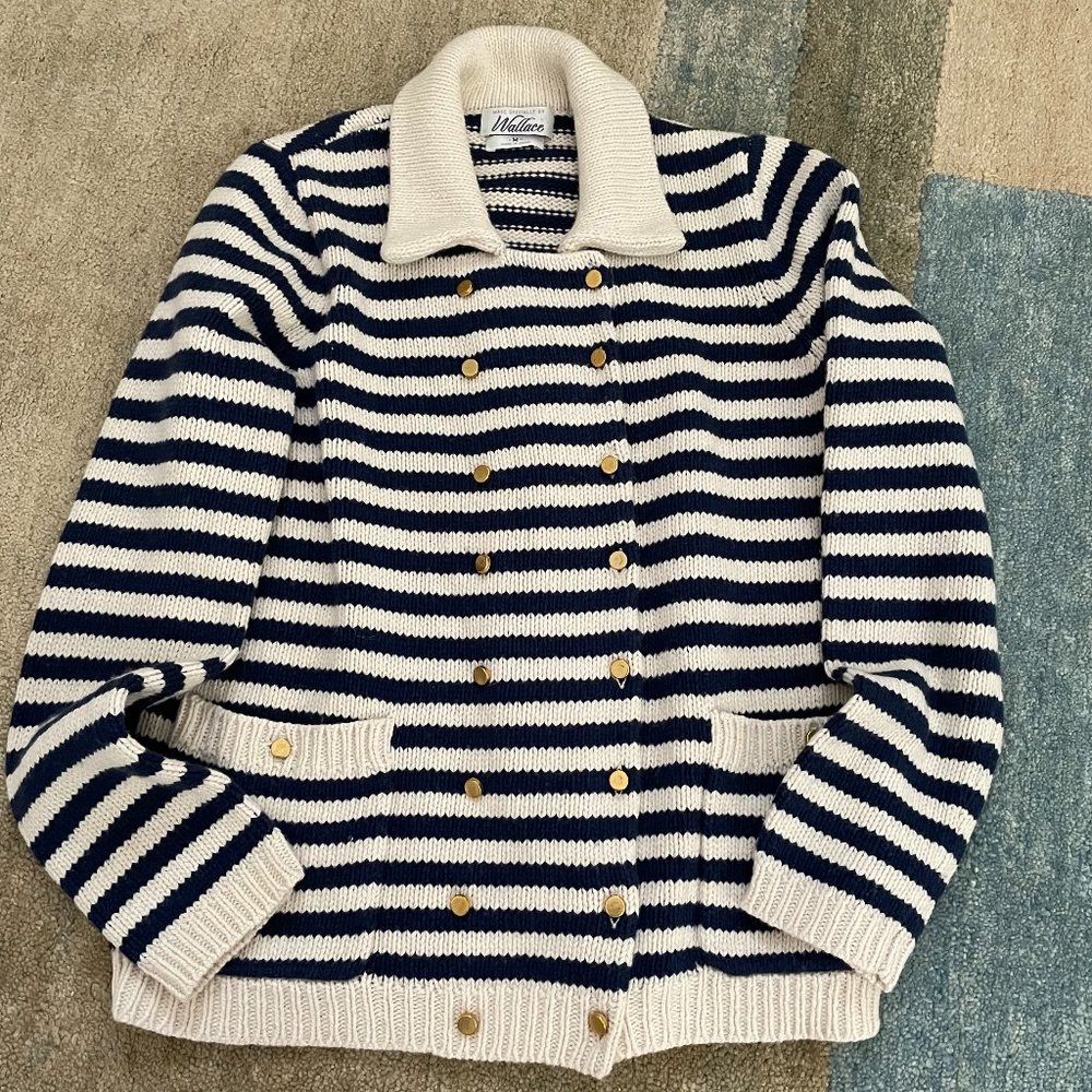 WALLACE by MADEWELL striped sweater navy/white lambs wool/cotton Sz M